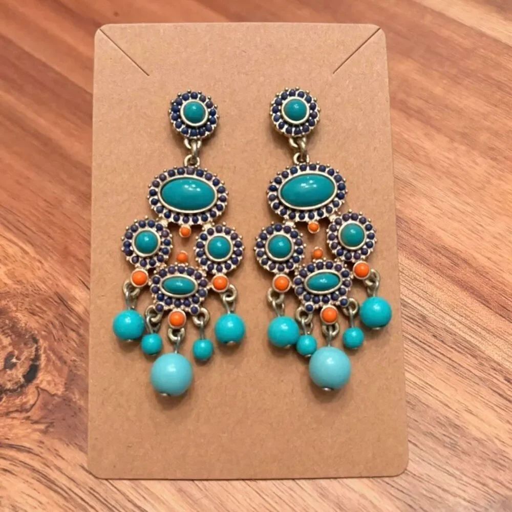 Faux Turquoise and Coral Chandelier Earrings | 2 1/2” Length